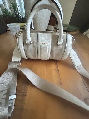DKNY Cream Mini Barrel Satchel with Branded Strap